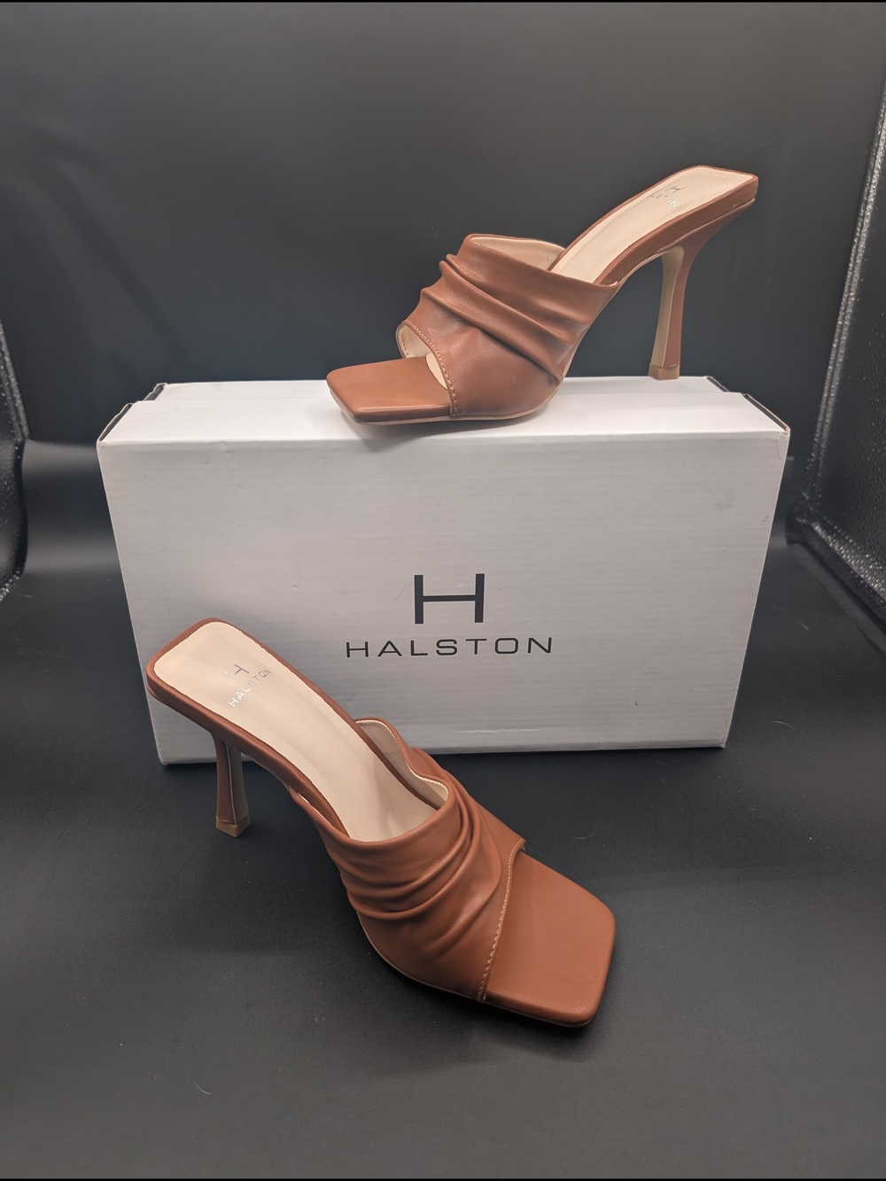 Halston Heritage Women's Brown Ruched Slide Sandal